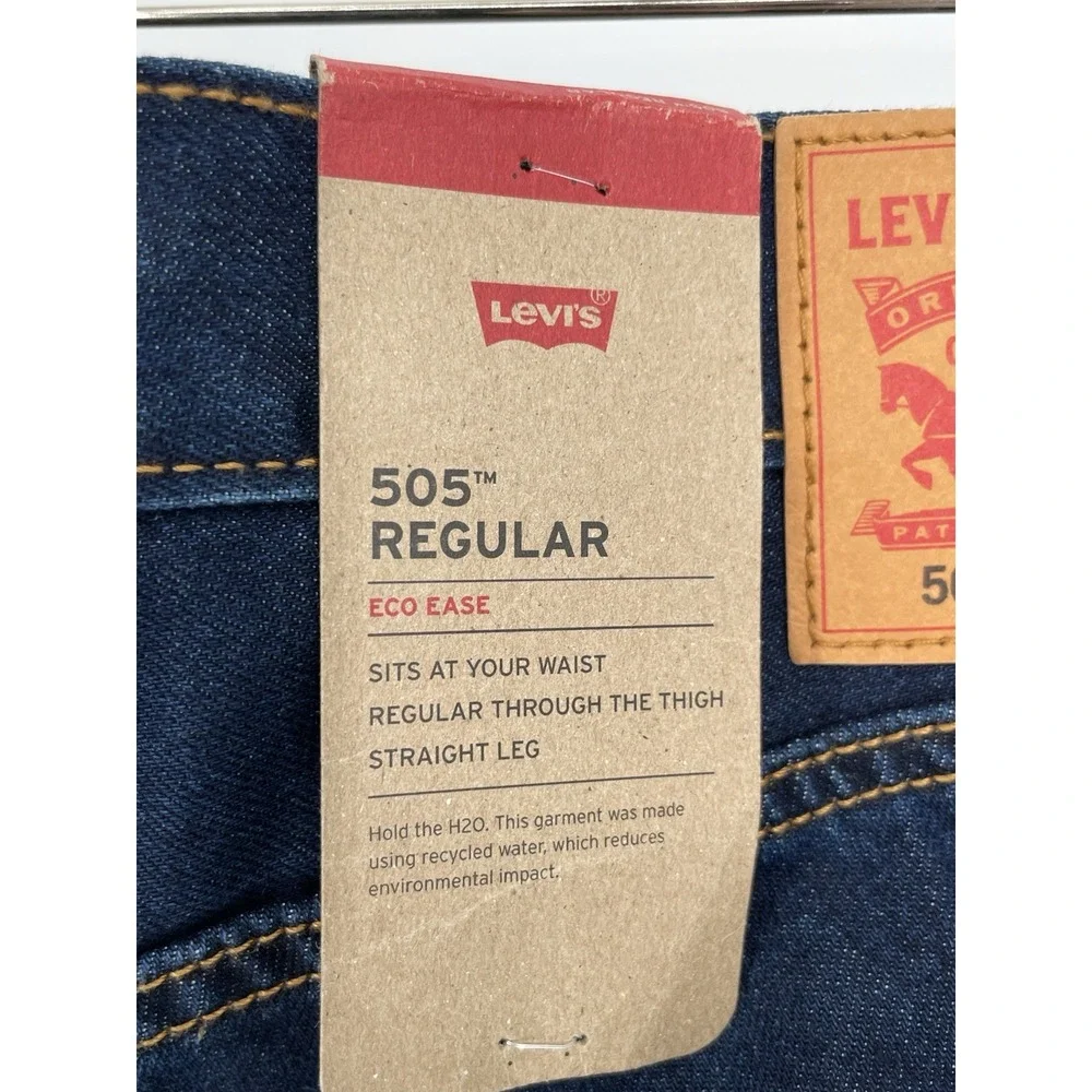 NWT Levi's 505 Regular Fit Stretch‎ Jeans 34x32 Eco Ease Straight Leg Dark Wash